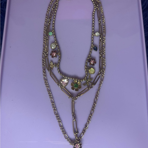Betsey Johnson Layered Beetle Necklace with floral charms - Picture 4 of 10